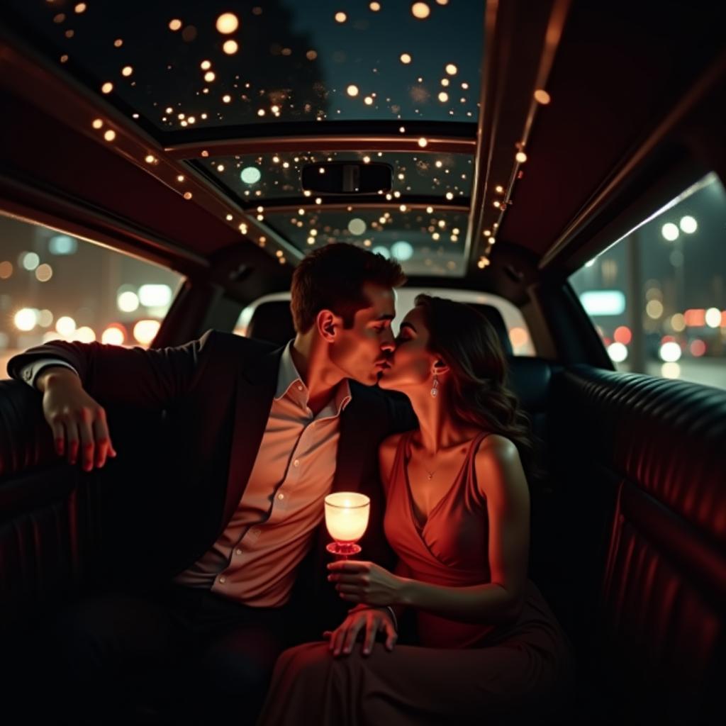 Romantic Evening Limousine with City Lights