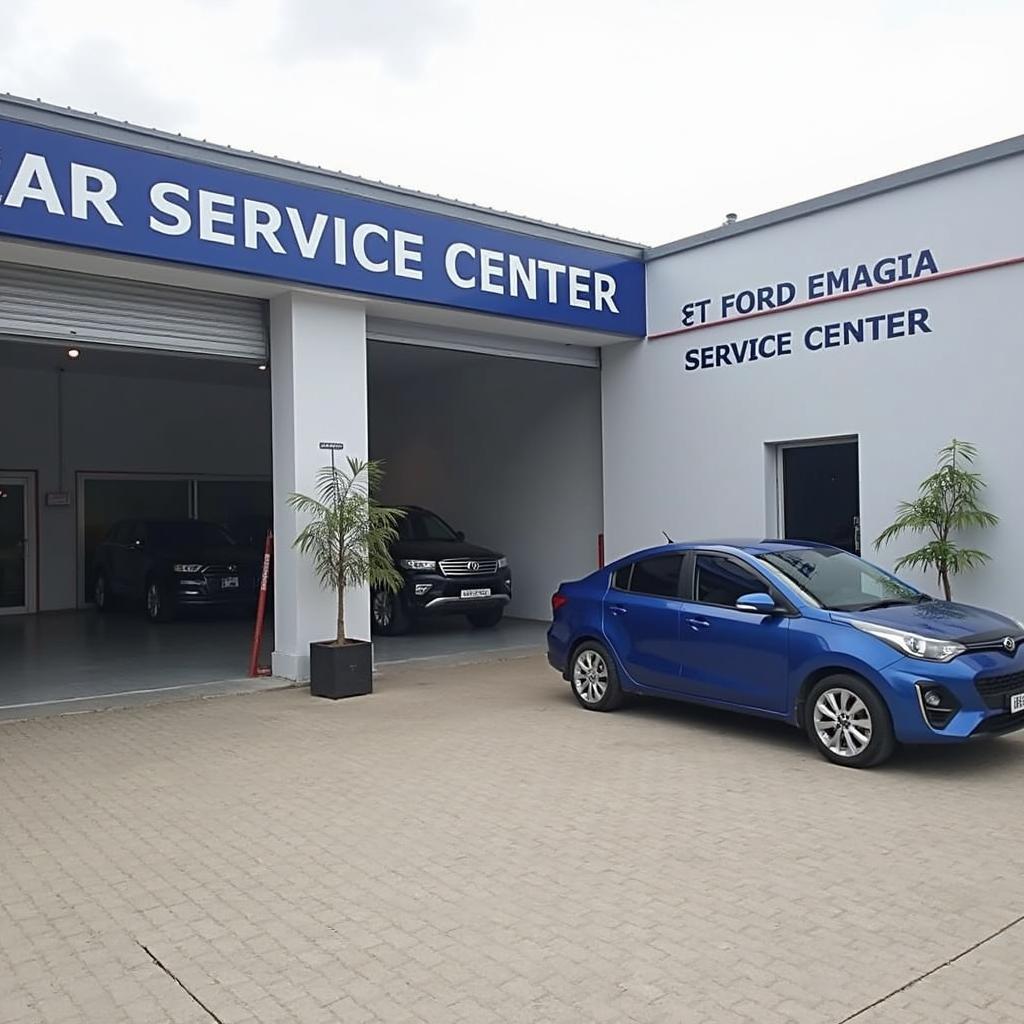 Modern and well-equipped car service center exterior in RT Nagar