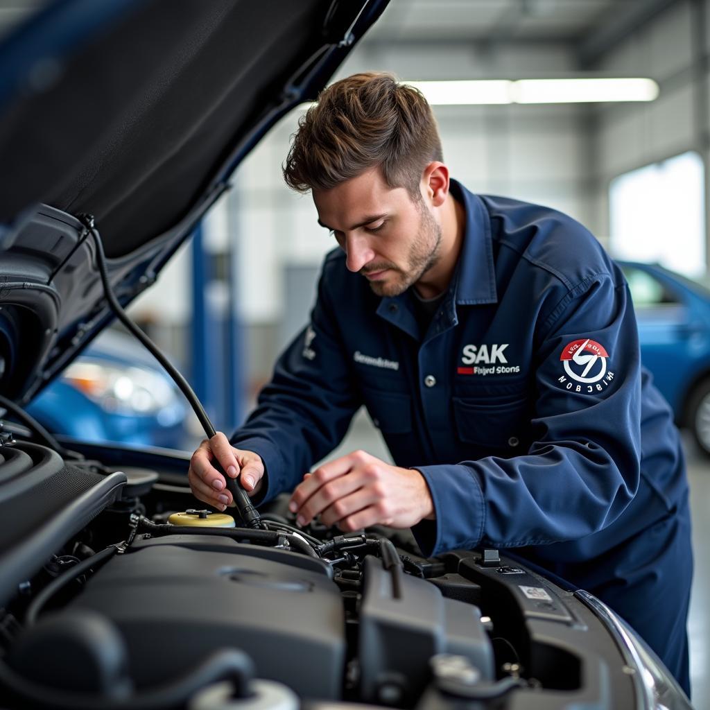 Sak Motors Technician Performing Engine Diagnostics