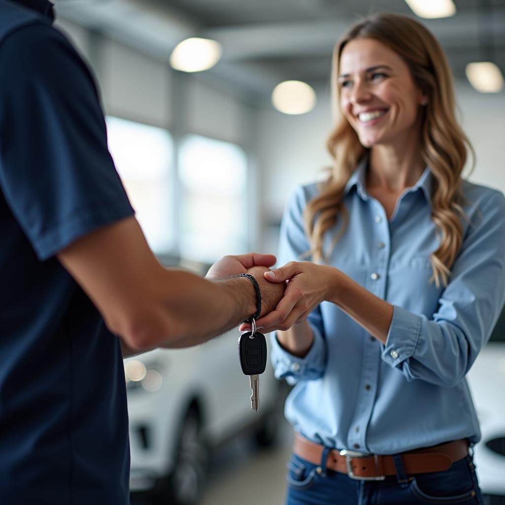 Satisfied Customer Receiving Car After Service