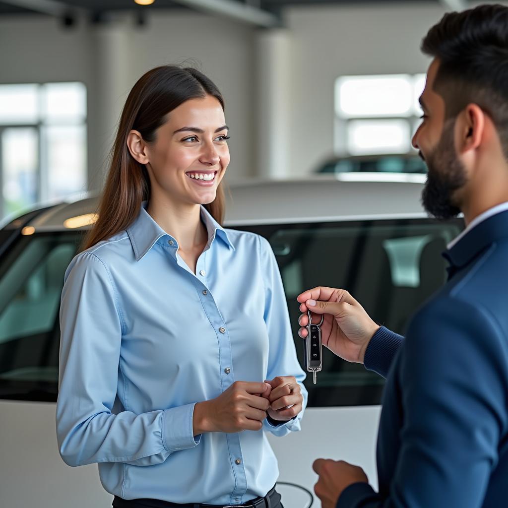 Satisfied Customer Receiving Car Keys at Indian Car Service Center