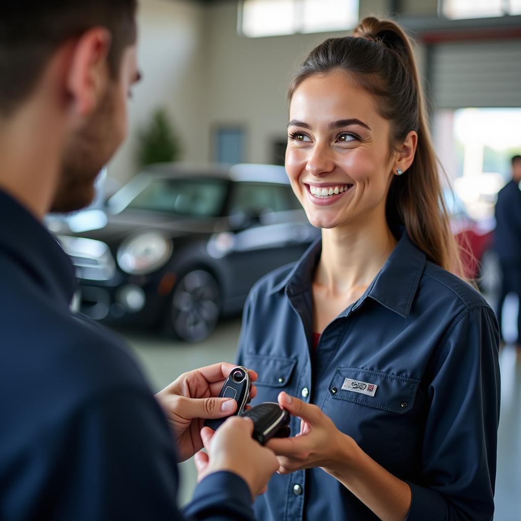 Satisfied Customer Receiving Car Keys from Mazzano Mechanic