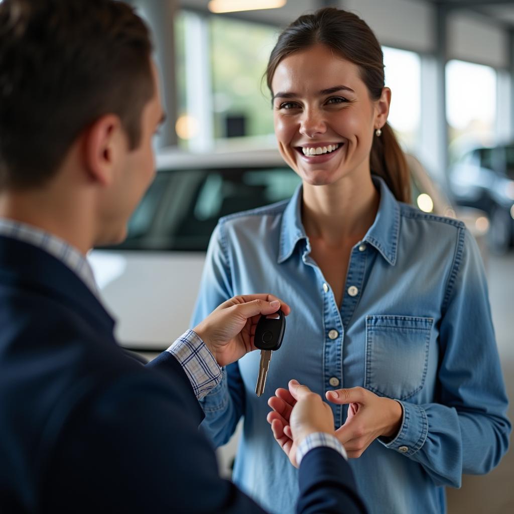 Satisfied Customer Receiving Car Keys After Service