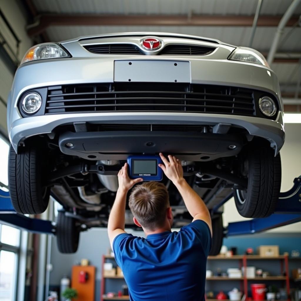 Mechanic Servicing a Saturn Car