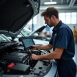 Mechanic Checking Engine in a Seahorse Car Service