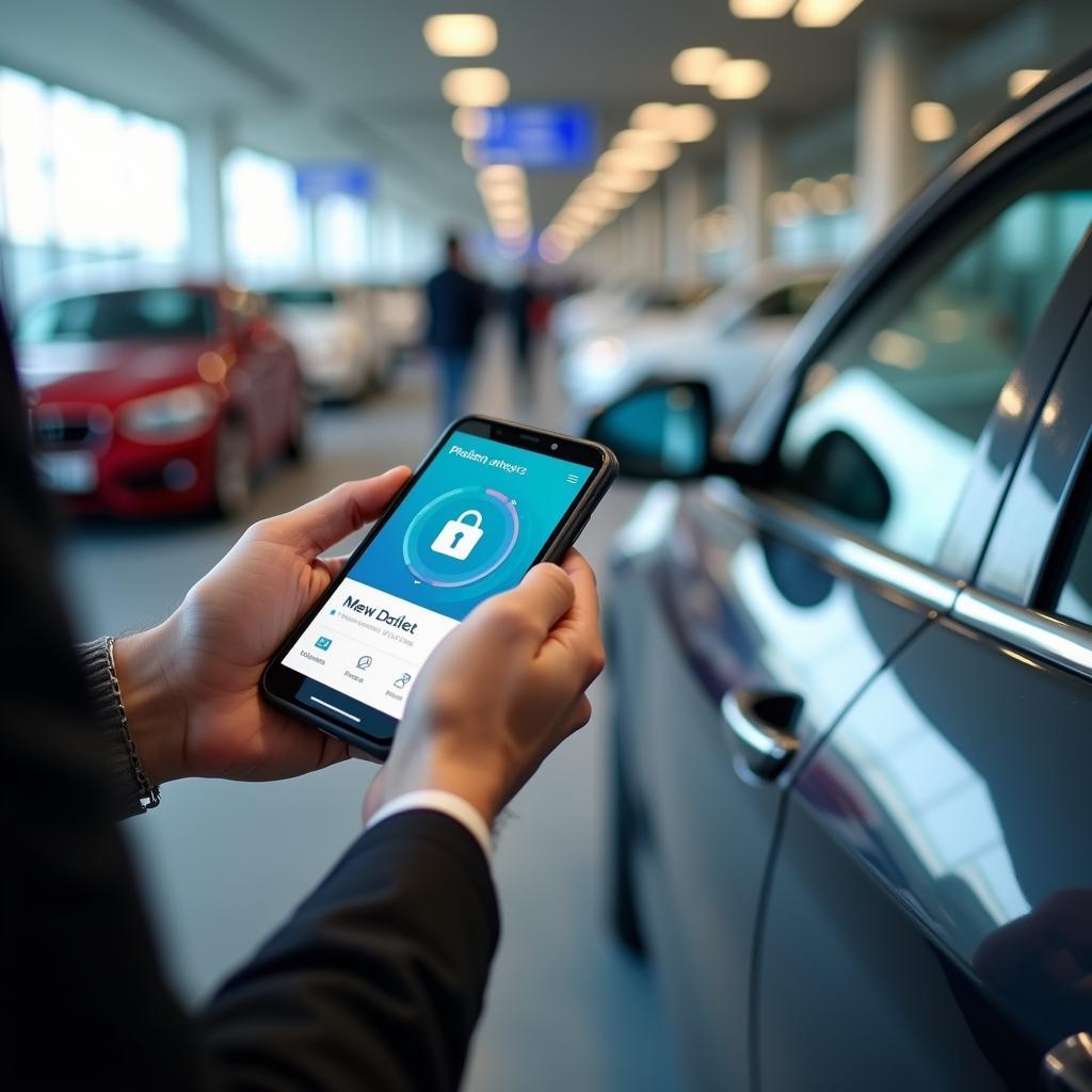 Self Service Car Hire Pick Up - Picking up a car using a digital key on a smartphone