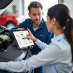 Service Advisor Communicating with a Customer about Vehicle Repairs