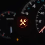 Car dashboard showing service light