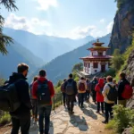 Group tour visiting a monastery in Sikkim