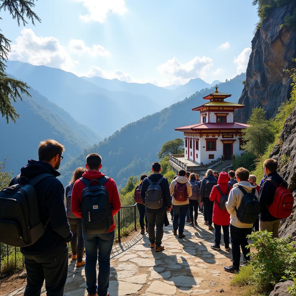 Group tour visiting a monastery in Sikkim