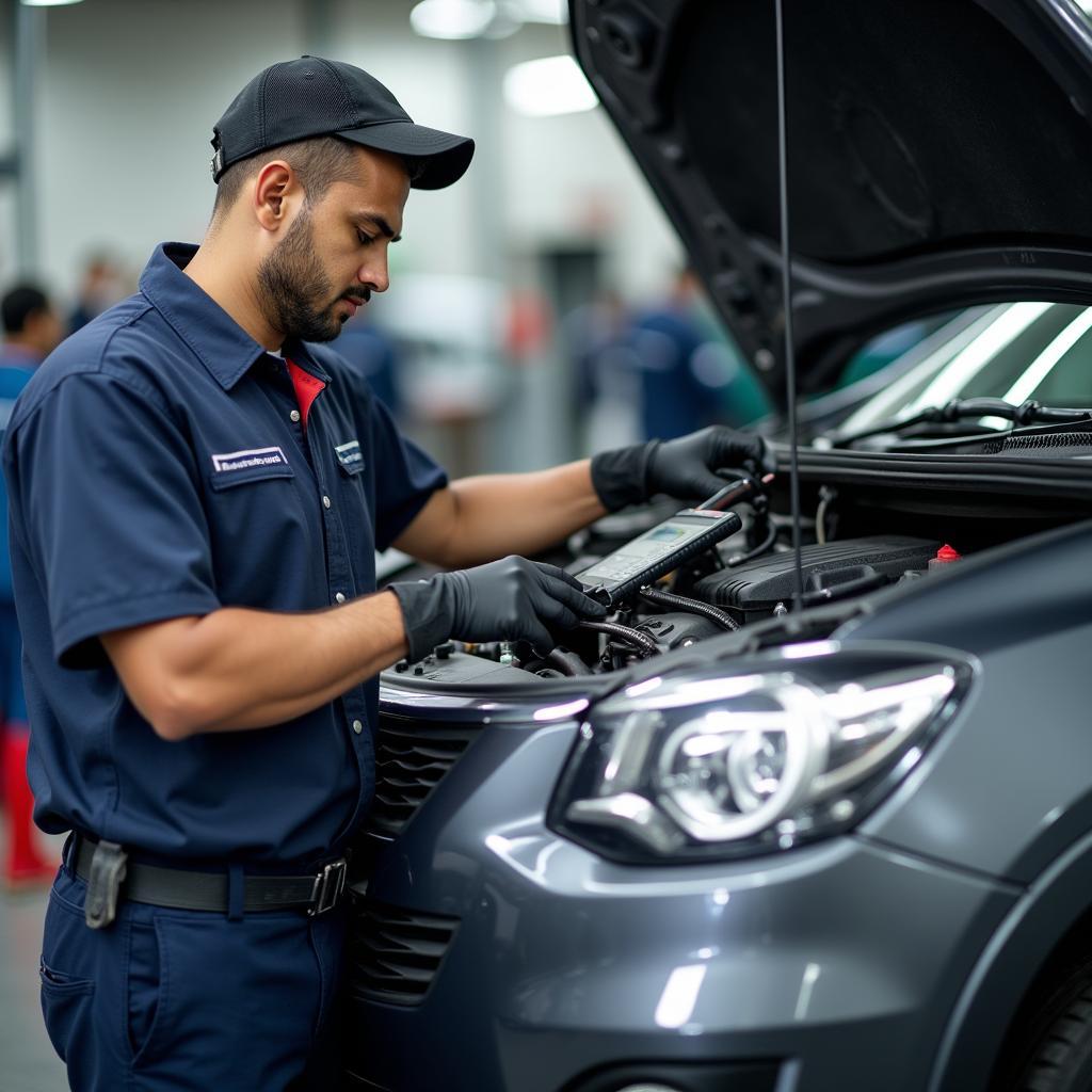 Experienced Technician Performing Small Car Service in Kanchrapara