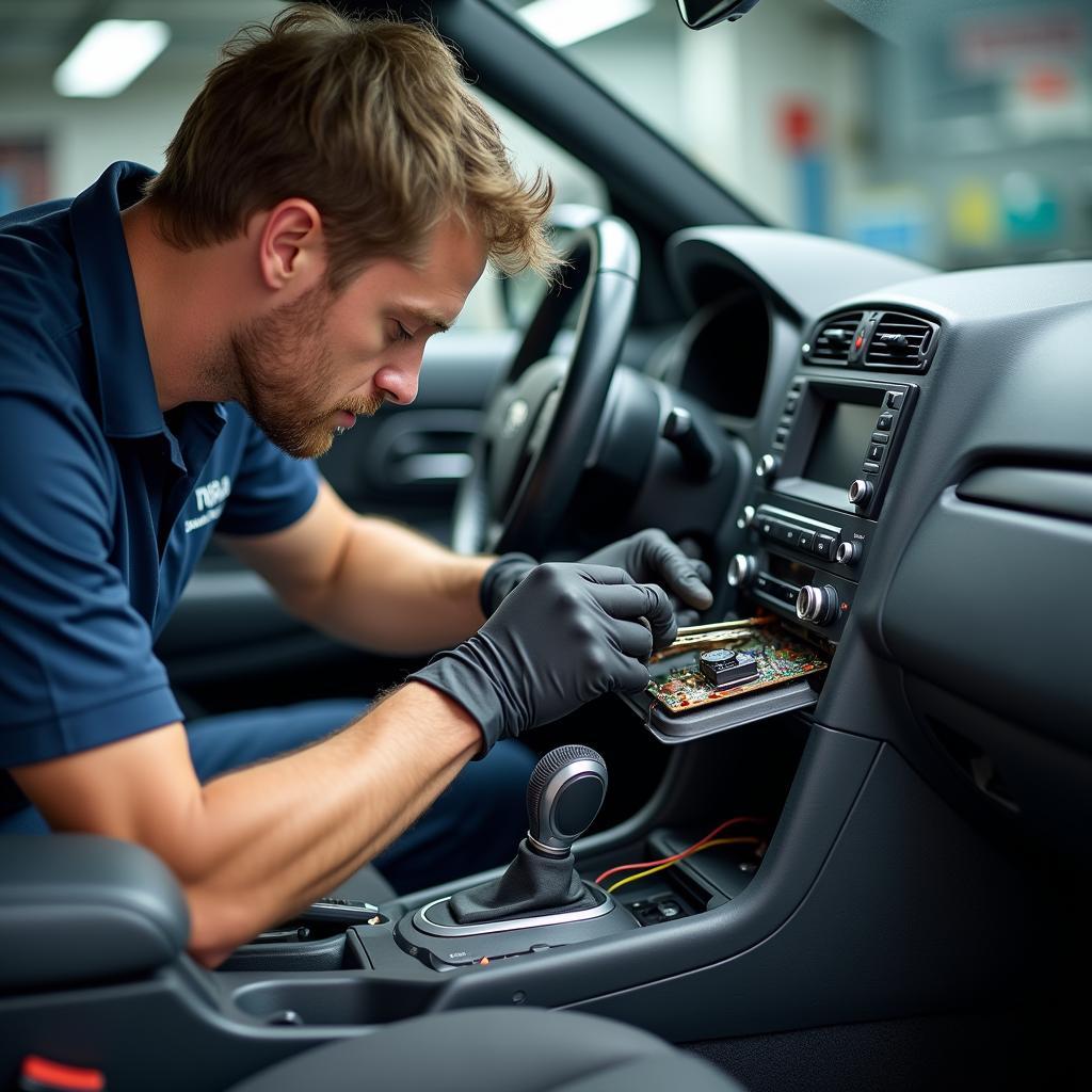 Technician Repairing Sony Car Amplifier