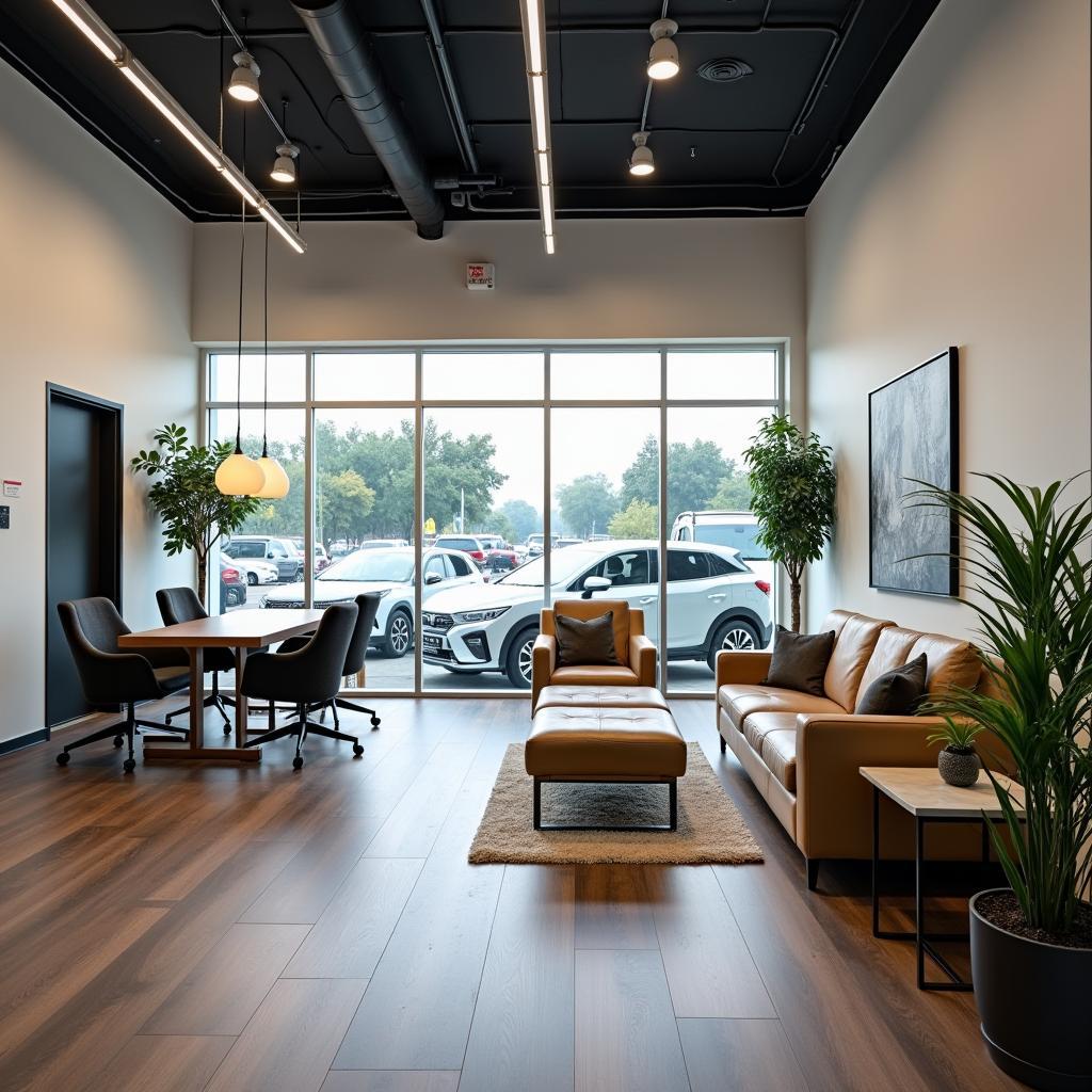 Comfortable customer waiting area in a South Delhi car service center