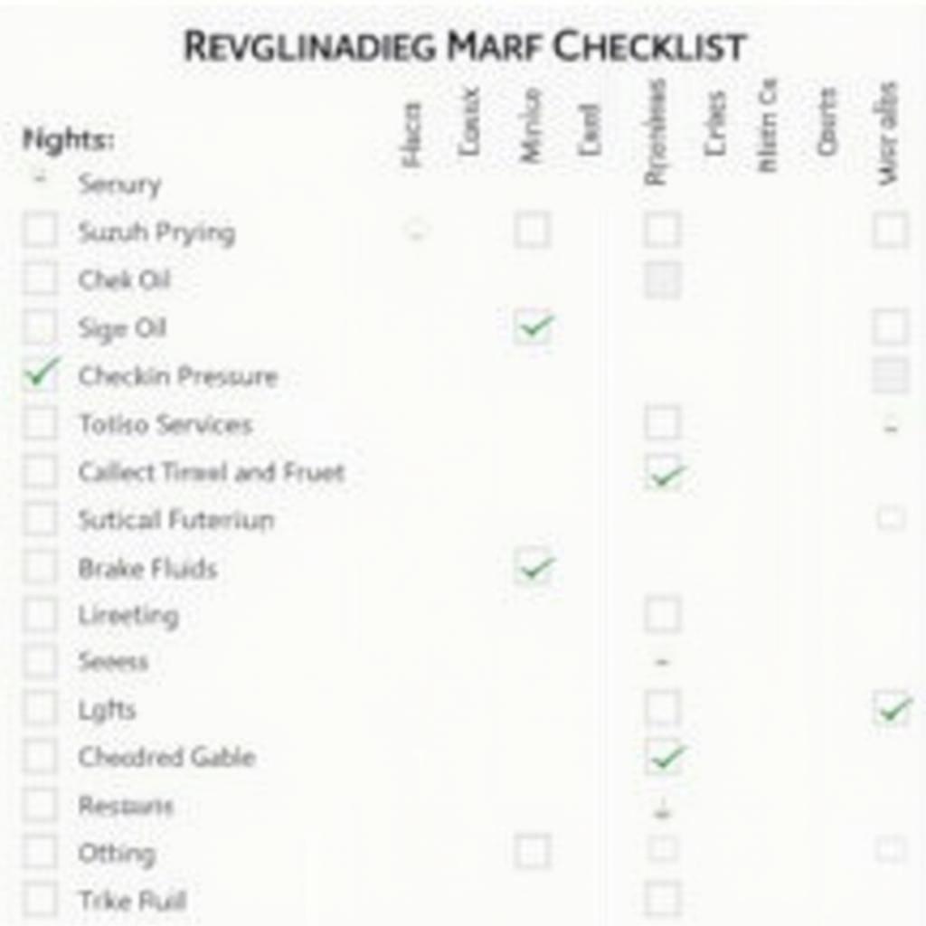 Checklist for regular Suzuki car maintenance.