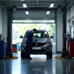 Tata Car Service Bay with Mechanic Working