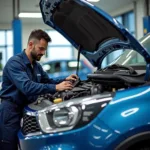 Mechanic Working on a Tata Car at a Service Centre