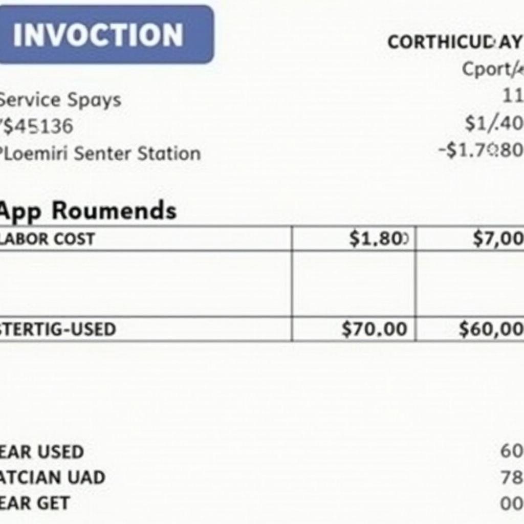 Detailed invoice for Tata car service