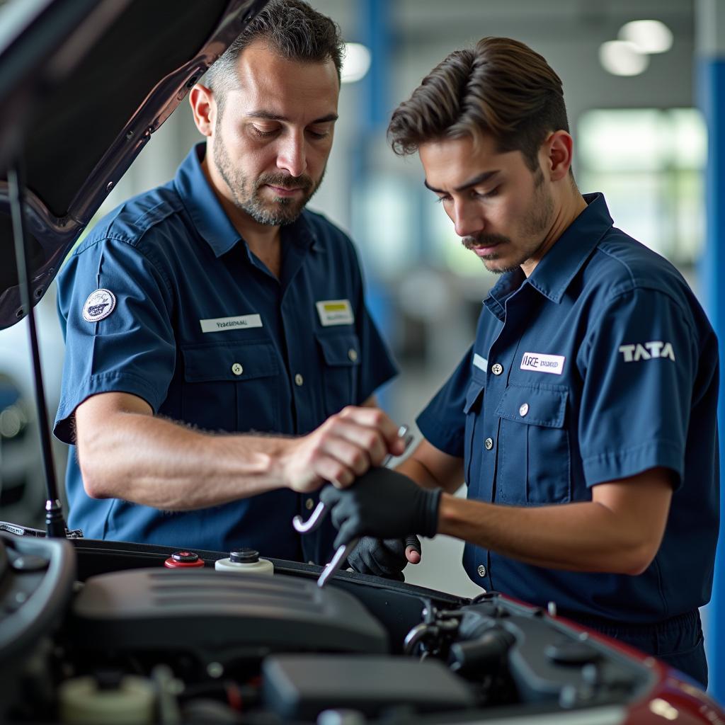 Tata certified technician working on a car engine