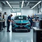 Modern and well-equipped Tata Crest service center interior