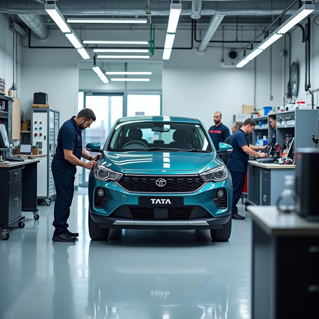 Modern and well-equipped Tata Crest service center interior