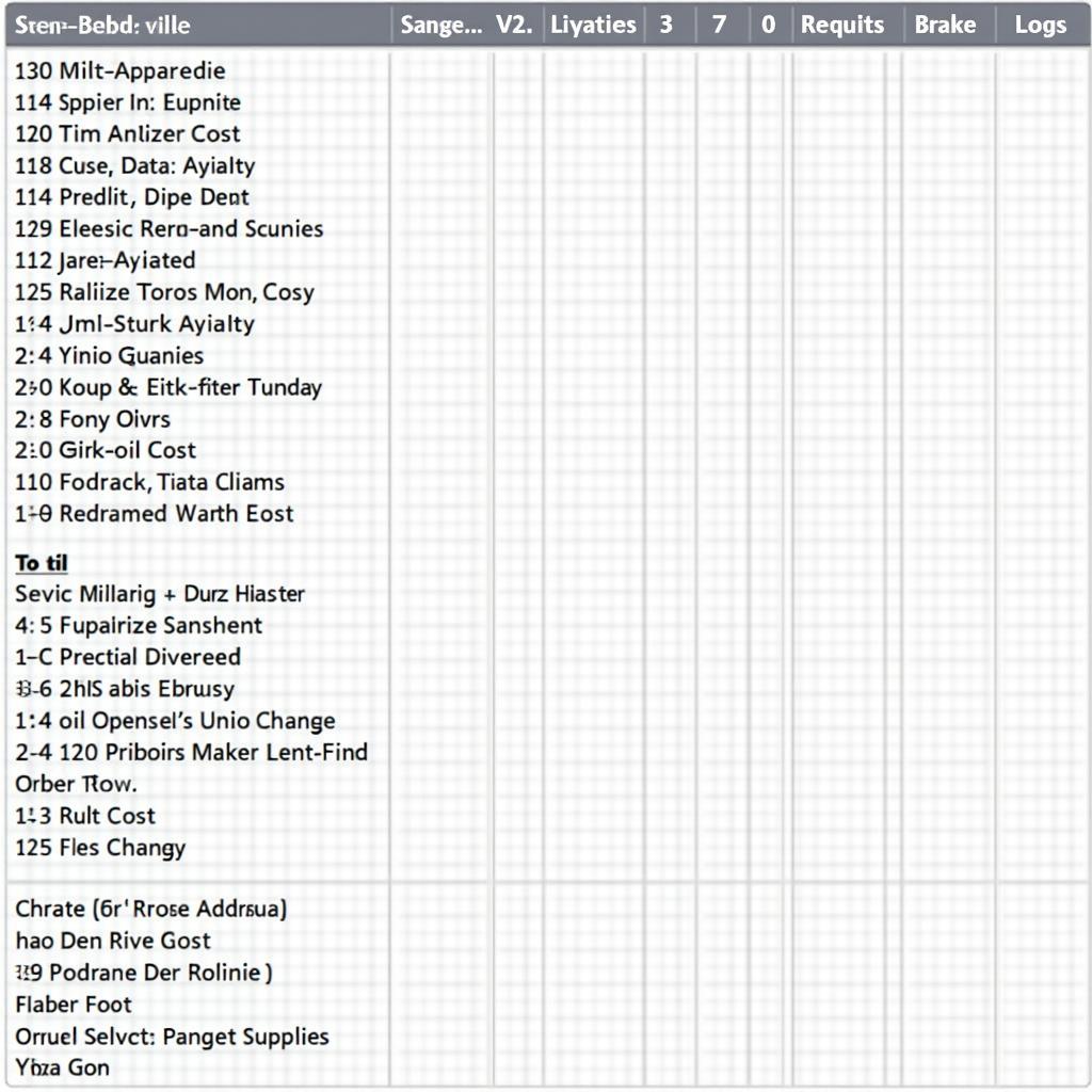 Example of a Tata Motors Service Schedule