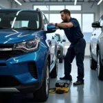 Certified Technicians at a Tata Passenger Car Service Centre