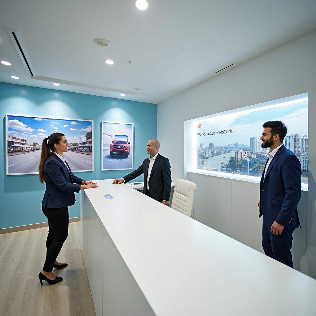 Modern and welcoming reception area at a Tata car service center