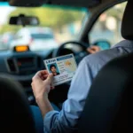 Taxi Driver Displaying License and Permit