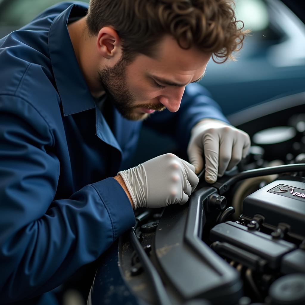 Experienced Technician Examining a Car Part