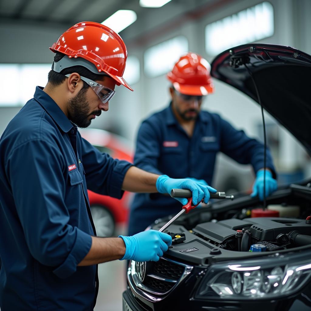 Certified Technicians Working on a Car in Tirupati