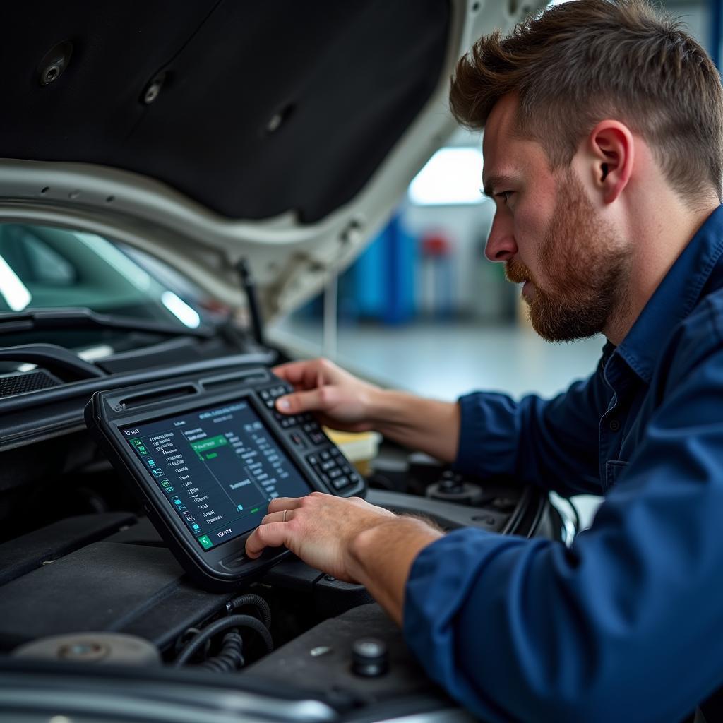 Skilled technician using advanced diagnostic equipment at Torque Auto Workz