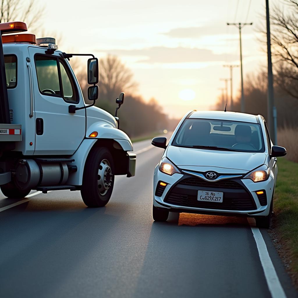 Tow Truck Assisting a Disabled Car