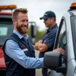 Tow Truck Driver Assisting Stranded Motorist