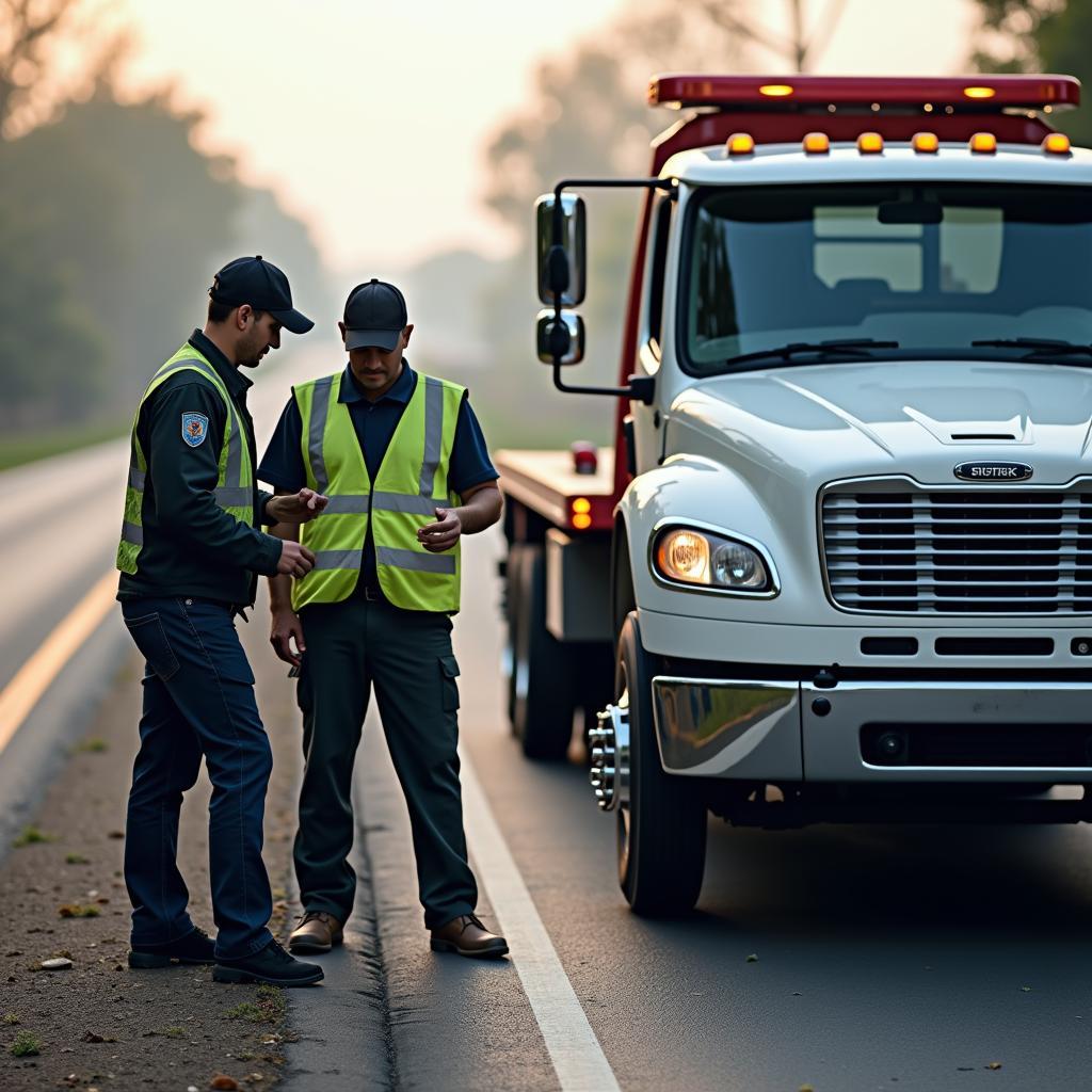 Tow truck driver assisting a stranded motorist in Chinnar