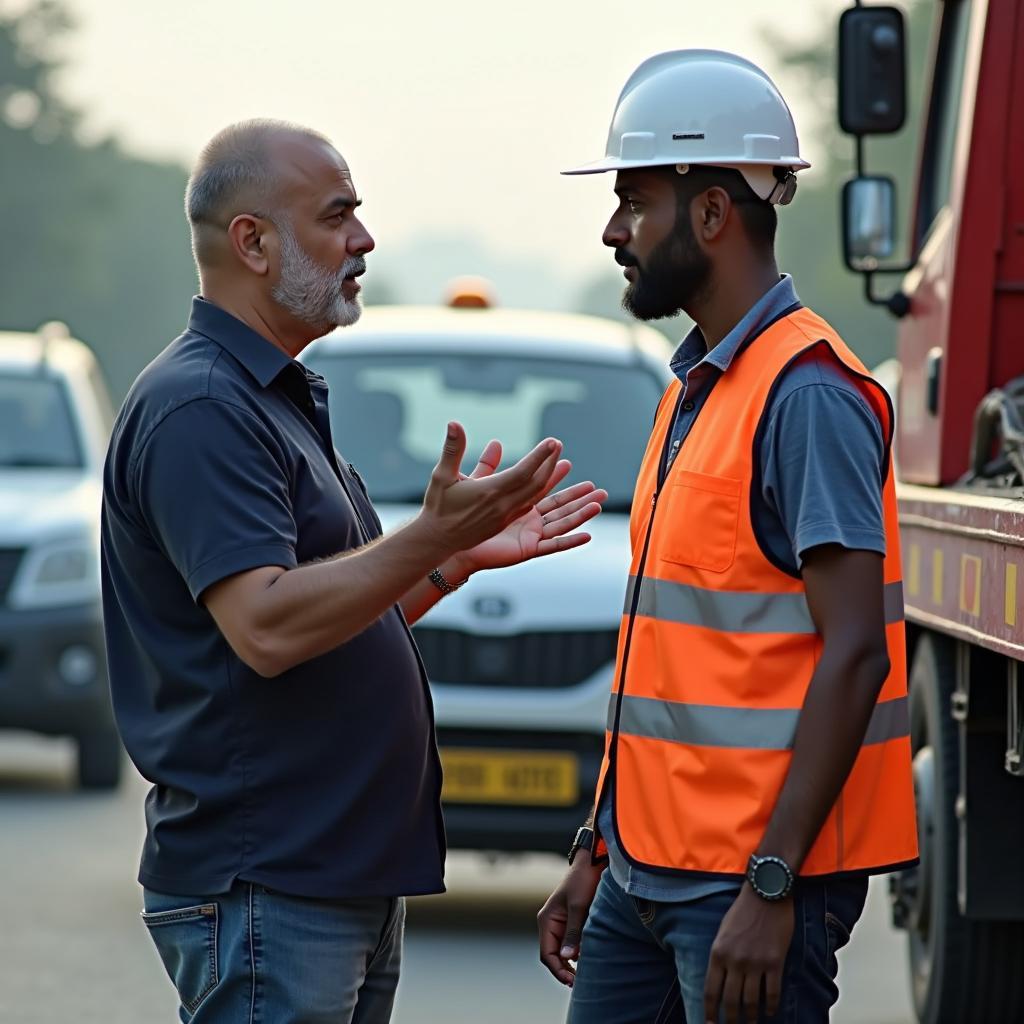 Tow truck driver assisting a customer in Ghatkopar