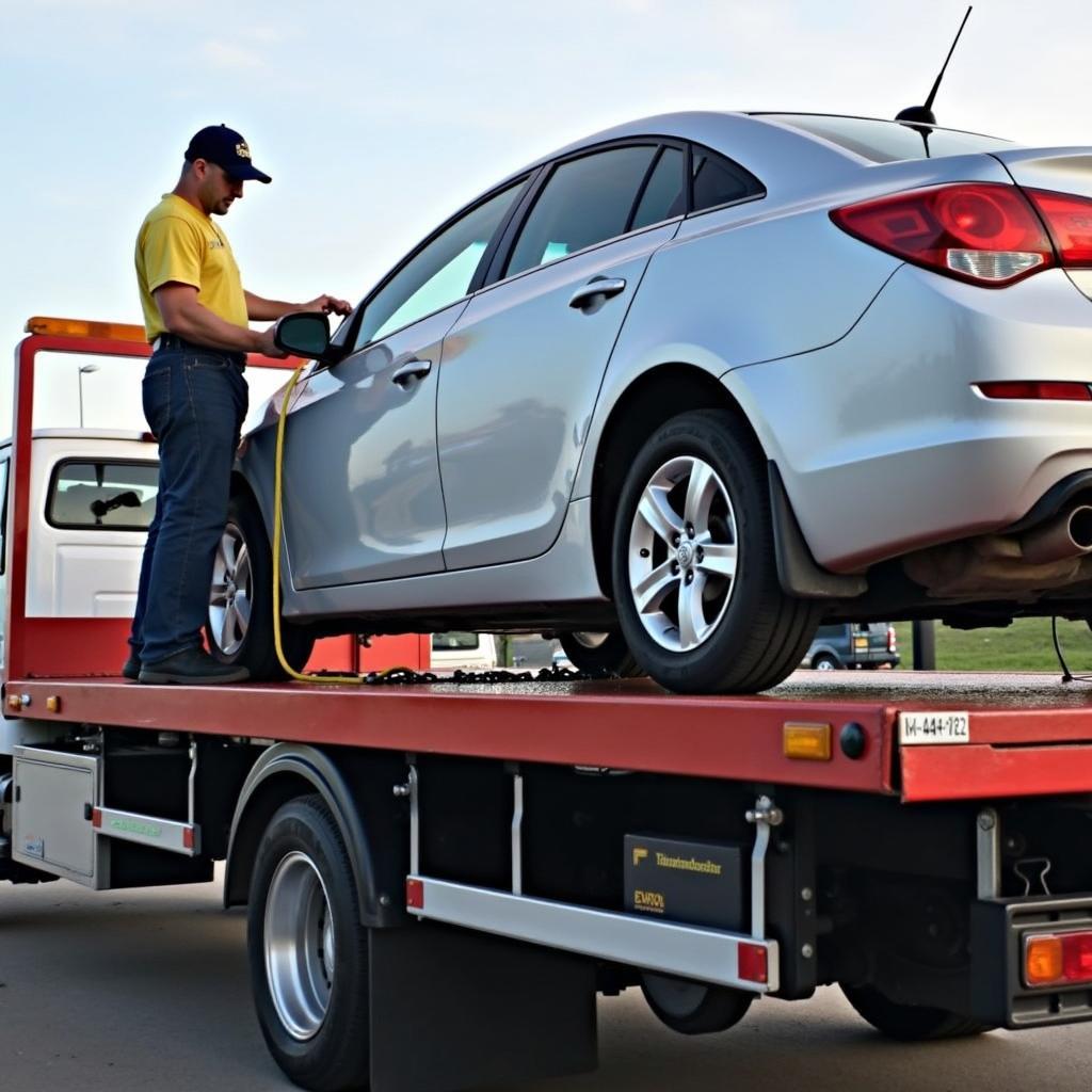 Tow truck driver securing a vehicle in Geelong