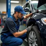 Experienced Treviso Car Service Mechanic Performing Vehicle Inspection