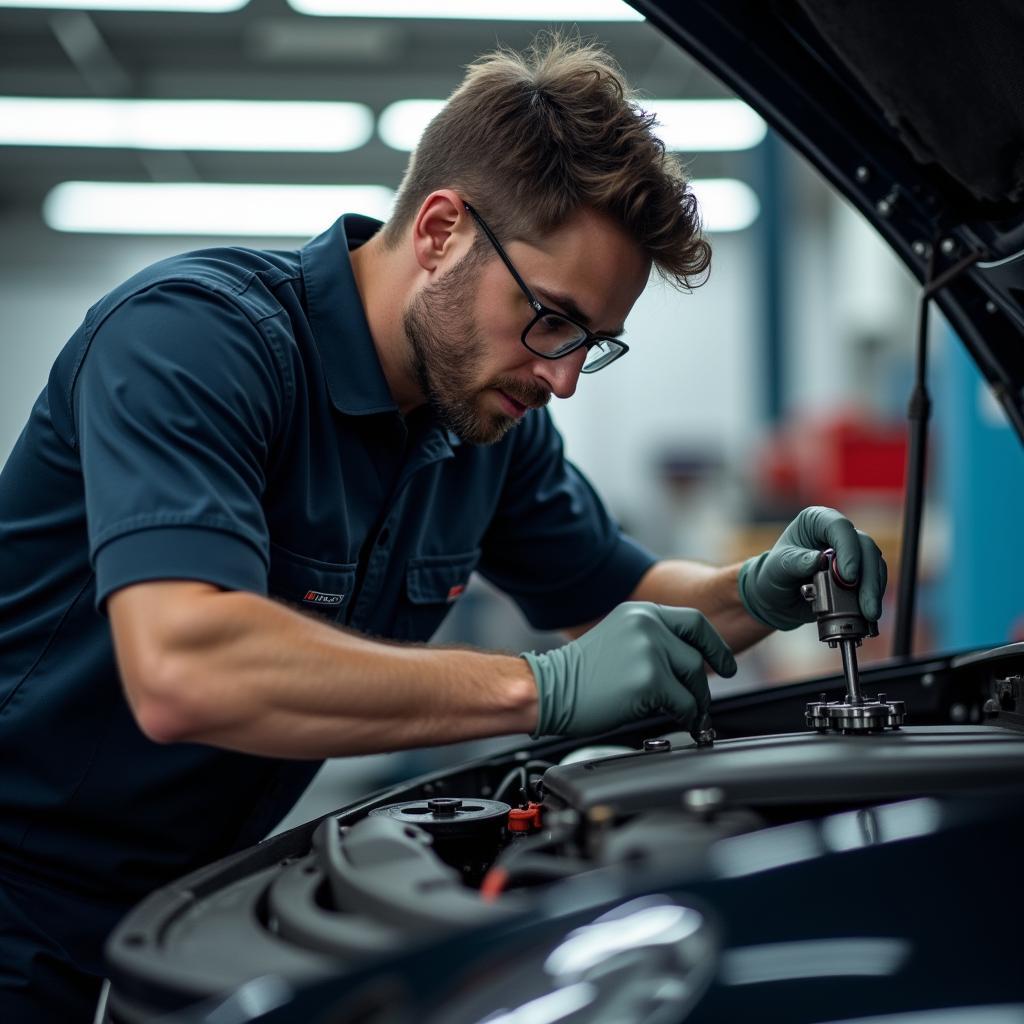 Triumph Specialist Technician in Chembur Working on a Car