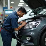 Car inspection at a service shop in Trivandrum