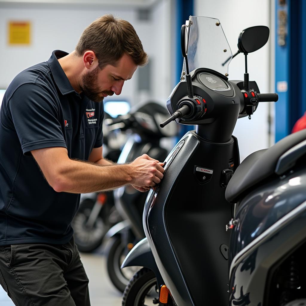 TVS Authorized Service Center Mechanic Working on a Scooter