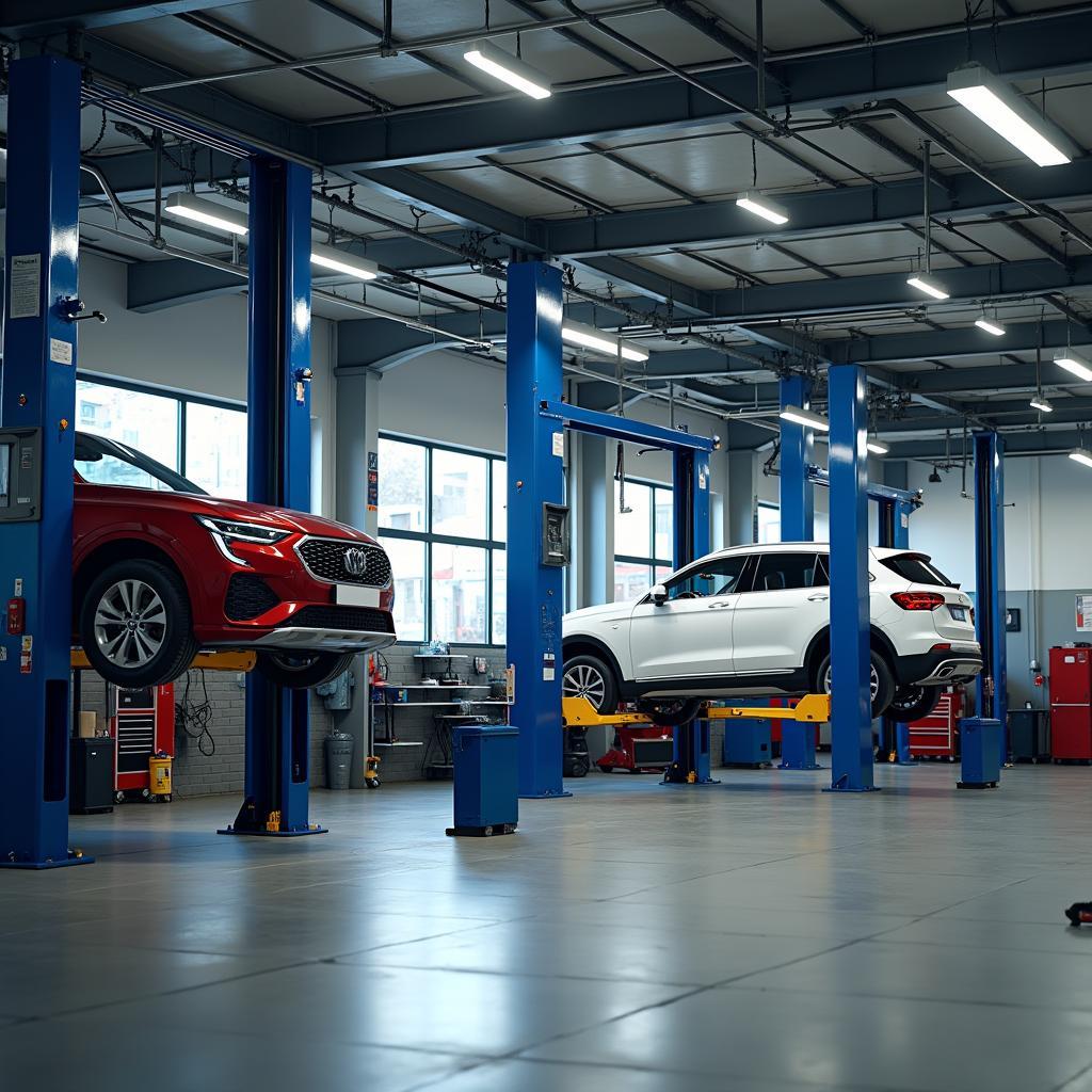 Two-Post and Four-Post Car Lifts in a Service Shop