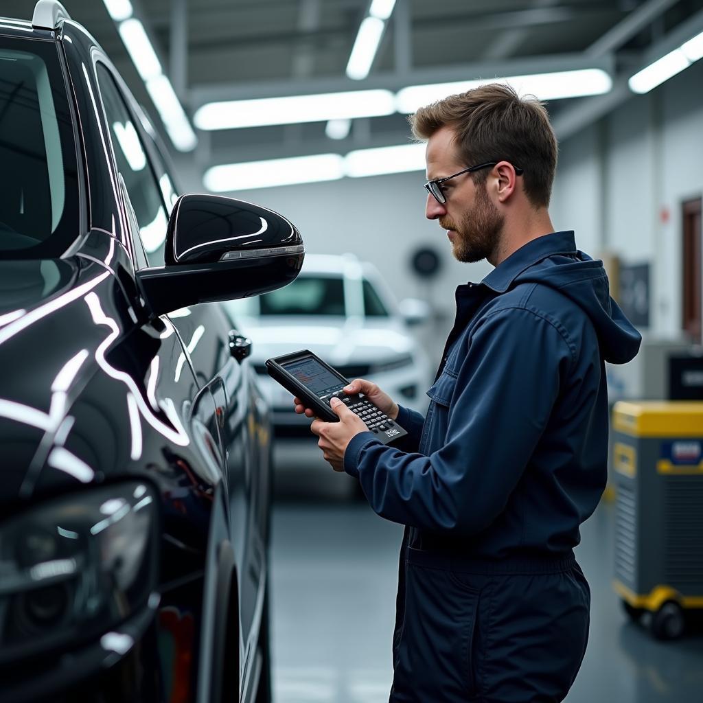 Mechanic Working on a Car in a UK Service Center