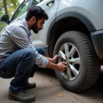 Car Driver in Viman Nagar Checking Vehicle Condition