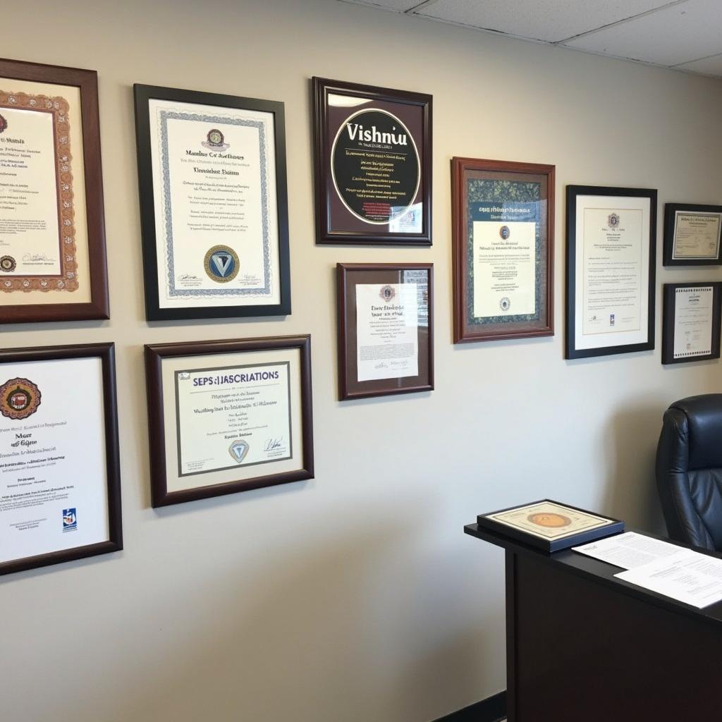 Vishnu Car Service Center Awards and Certifications Displayed Prominently