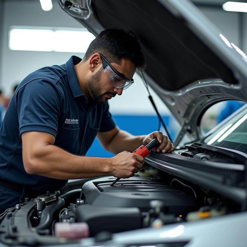 Experienced Car Repair Technician Working on an Engine in Vizag