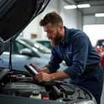 Mechanic Checking Engine in Wayne Car Service