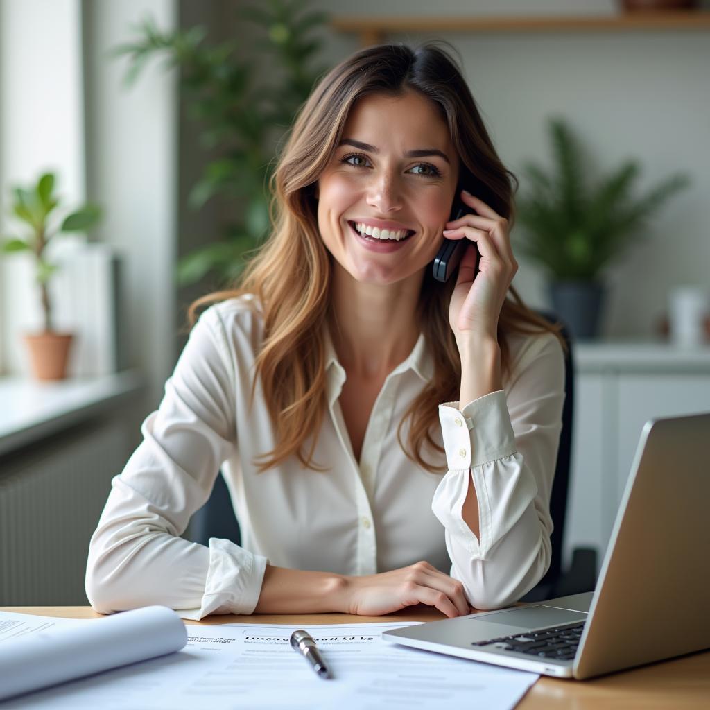 Woman Talking on the Phone with Insurance Agent