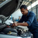 Mechanic Checking Engine in Madurai