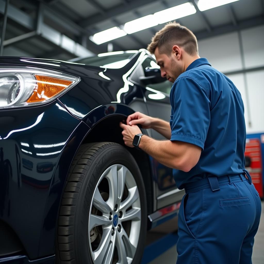 Car undergoing regular maintenance check